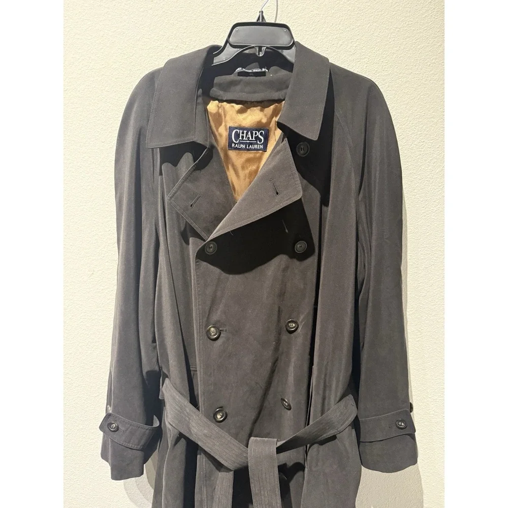 Vintage 90s Chaps Ralph Lauren Mens 44L Microfiber Belted Trench‎ Coat Jacket
